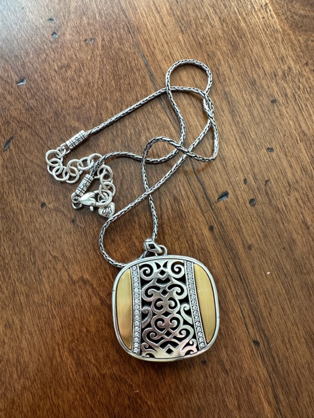 Brighton Reversible Silver, Black & Gold Filigree Pendant Necklace 16"